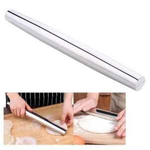 Creative Non-Stick Wooden Handle Stainless Steel Rolling Pin Pastry Dough Flour Roller Kitchen Baking Cooking Tools