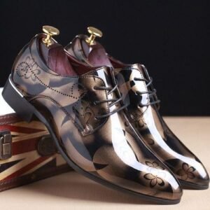 (gold)Office Men Dress Shoes Floral Pattern Men Formal Shoes Leather Luxury Fashion Groom Wedding Shoes Men Oxford Shoes Dress 37-50 ACU