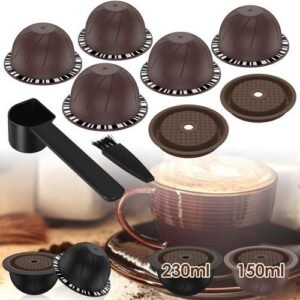 5 Pcs Reusable Coffee s Set with 2 Silicone Lids Spoon and Brush 230ml/150ml Refillable Coffee Pods BPA Free Coffee