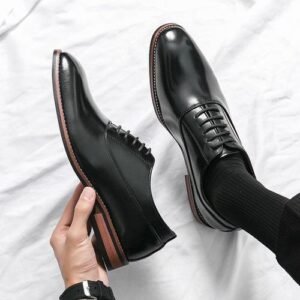 Flangesio New Men Dress Shoes Leather Shoes Fashion Derby Shoes Classic Casual Business Wedding Footwear Brown Italy Male Formal Shoe All-Match Oxfords EUR Size 38-46