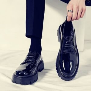 (Black)Men's Oxford Shoes Patent Leather Men's Office Shoes Men's Formal Shoes Formal Lace-up Heightened Black Leather Shoes ACU