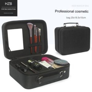 Portable Travel Makeup Case With Large Capacity Removable Dividers/Can Hold Makeup Brushes - Black