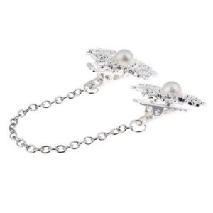 Retro Cardigan Clip Chain, Sweater Clip Pins - Pearls Flower Collar