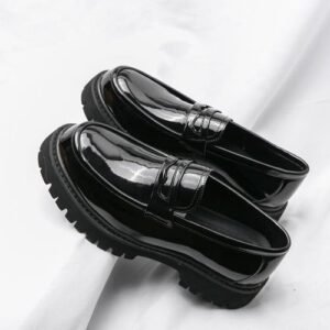 (black 2)Brand Black Leather Shoes For Men Heighten Loafers Man Chaussures Homme Round Head Casual Dress Shoes For Men Party Wedding ACU