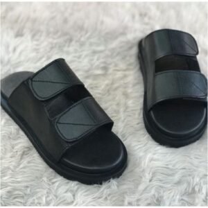All Black Covered Slip-on Pam Slippers- With Centre Openings