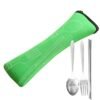 3 Pcs Fork Spoon Chopsticks Travel Stainless Steel-Green
