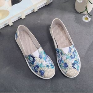 (HL-6 Blue)Shoes For Woman Canvas Sneakers Flats Couples Classic Women's Slip On Light Mesh Ladies Dancing Shoe Breathable Flat Sneakersy OLD