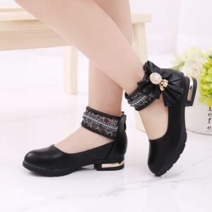 Black Ankle Girls Low Heel Princess Shoe