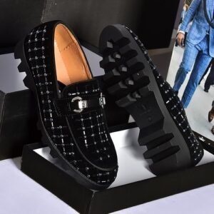 CUBANA MEN DESIGNER BIG STONE SHOE BLACK