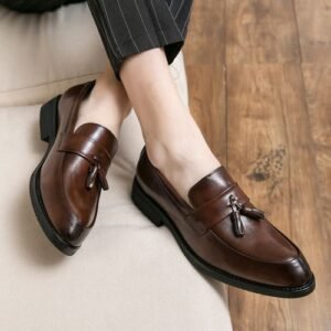 2021 Men's Formal Shoes Tassel Leather Shoes Business Shoes-Brown