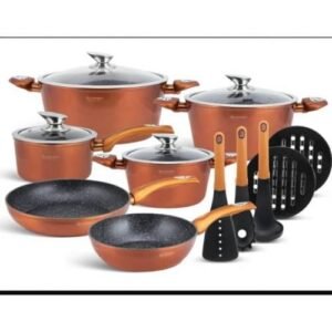 Set Of 5 Quality Granite Pots With Matching Spoons