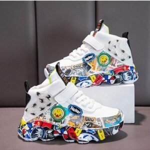 Children's Sports Leather Shoes Boys And Girls Flat Running Shoes White