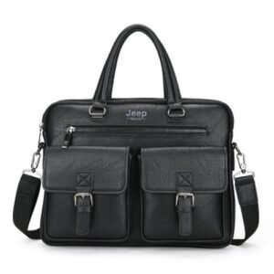 Jeep Buluo Black High Capacity Custom Leather Laptop Bag