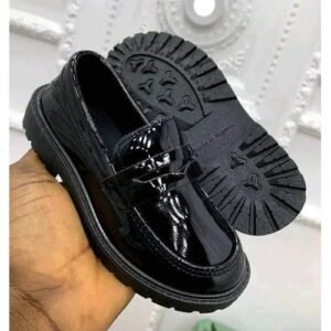 All Black Glossy Kids Coperate Shoe