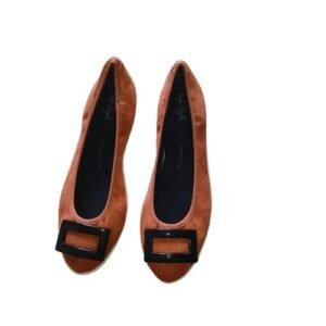 Ladies Flat Shoes-Brown Sweid