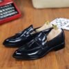 Men Business Shoes Fashion Tassel Pointed A Suit Leather Shoes Black