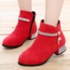Red Suede Ankle Girls Low Heel Princess Shoe