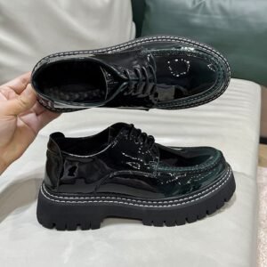 (Green)Newest Korean Designer Round Toe Casual Men Shoes Vintage British Formal Dress Leather Shoes Fashion Lace-up Loafers Luxury New JIN