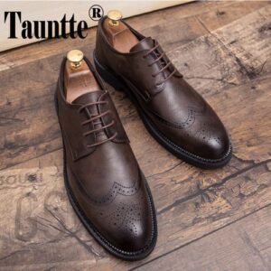 Pig Size Men Oxfords Shoes Carved Brogue Shoes Business Formal Bullock Shoes Brown