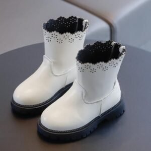Girls Boots Fashion Children's Leather Short Boots-FL2021-806 White