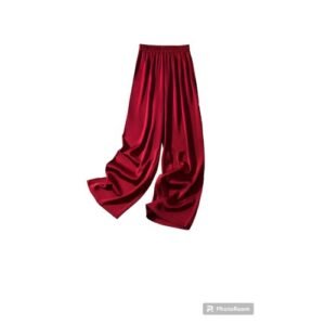 Corporate Office Palazzo Pants Trendy High Waist Elastic Band-Wine