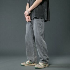 (SmokyGrey)LAPPSTER Men Korean Streetwear Wide Legs Baggy Jeans 2023 Mens Autumn Harajuku Vintage Blue Denim Pants Male Casual Cargo Pants XXA