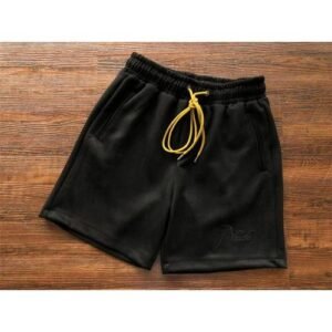 23ss New Style Leather Rhude Shorts Men Women Embroidered Logo Drawstring Elastic Waist Breeches Kanye West