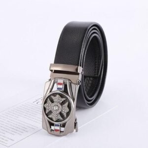 Black Time To Run Rhinestone Automatic Buckle Men's Belt Pants Belt