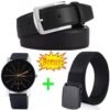 Quality Men Leather Belts For Khaki Trousers // Rugged Jeans + Wrist Watch