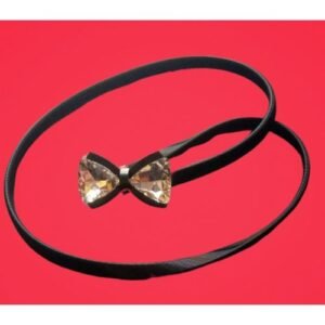 Bold Skinny Belt With Knotted Precious Stones- Black