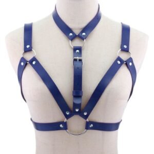 (Royal Blue)Decopunk Leather Chest Harness Women BDSM Lingerie Harness Body Bondage Erotic Sex OLN