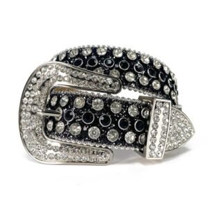 (Black)Western Punk Rhinestones Belts For Women Man High Quality Bling Bling Diamond Crystal S OLN