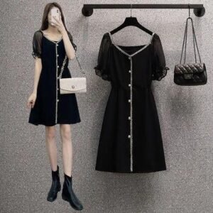 Women's Dress V Neck Pure Color Single Row Buttons Design Patchworks Dress