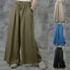 (Black)4 Colors New Women Wide Leg Palazzo Pants High Waisted Lounge Pant Smocked Pleated Loose Fit Casual Trousers Pantalon Pour Femme DOU