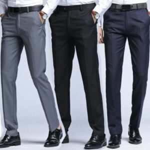 3 Pcs Quality Plain Suit Trousers For Men- Black, Ash & Navy Blue