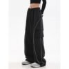 (Black)Y2K Women Black Streetwear Techwear Cargo Korean Harajuku Parachute Track Pants Men Sweatpan