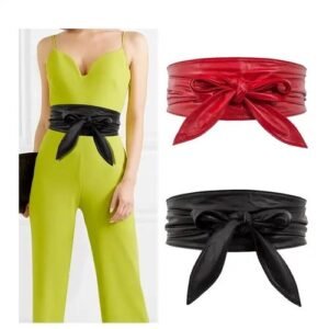 2 SET LEATHER BLACK AND RED WAIST BELT FASHION WRAPPING BELT
