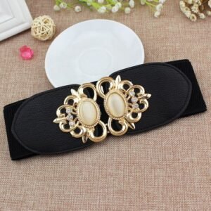 (x279-Black)Women's Wide Belt Women's Gold Designer Elastic Band With Dress Jacket Ladies Luxu XXM