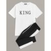 King Print White Top And Black Jogger