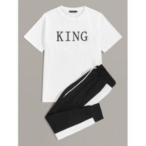 King Print White Top And Black Jogger