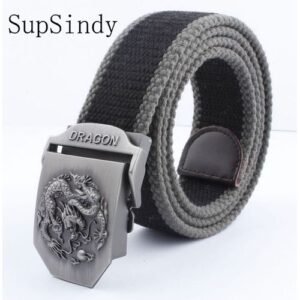 SupSindy Men&women Canvas Belt Dragon Metal Buckle Waistband Ary Belt  Tactical