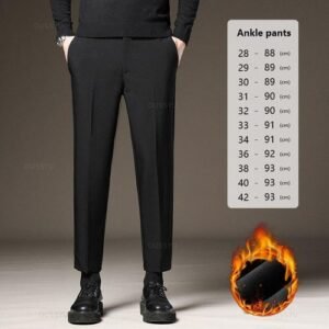 Black-Ankle Brand Clothing Winter Fleece Warm Suit Pants Men Elastic Waist Thick Work Flocking Formal Trousers Male Plus Size 40
