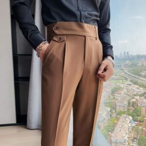 Vintage England Elegant Mens Slim Fit Suit Pants Gentleman Retro British Style Social Pants Men White Office Trousers Work Dress