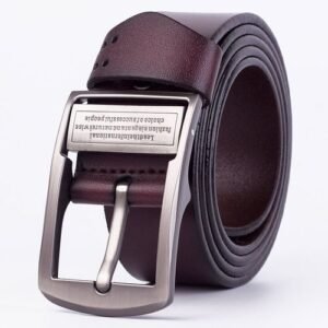 Jeans Belt Vintage Mens Big Pin Buckle Wide Belts Kemer Cow Leather Belts Ceinture Homme Luxe Marque Cinta(D Brown)