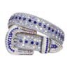 (Sliver Blue)Western Punk Rhinestones Belts For Women Man High Quality Bling Bling Diamond Cry OLN