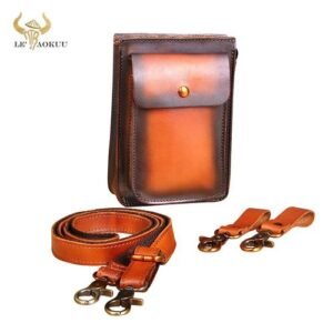 Crazy Horse Leather Multi-function Hook Crossbody Satchel Messenger Bag Cigarette Case