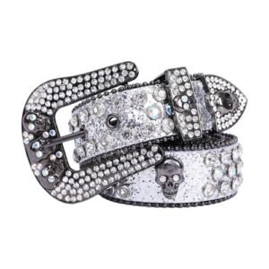 (Silver)Head Skull Buckle Belts Women Pu-leather Strap Rhinestone Buckle Belts Western Cowboy  OLN