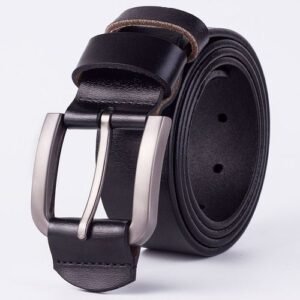 Jeans Belt Vintage Mens Big Pin Buckle Wide Belts Kemer Cow Leather Belts Ceinture Homme Luxe Marque Cinta(B Balck)