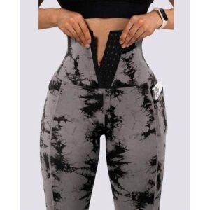 greyWomen Tie Dye Yoga Pants Ladies Elastic Seamless Print Tummy Control  Lifting Sport Leggings Casual Tights Slim Gym Tights SMA