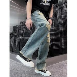 (blue)streetwear Ripped Jean Femme Baggy Denim Jeans For Men Man Casual Wide Leg Pants Men's Jeans Male Trousers Mens Pantalon XXA
